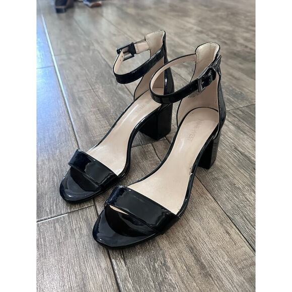 Nine West Women's Black Patent Pruce Ankle Strap Block Heel Sandals Size 8.5M - Picture 4 of 10